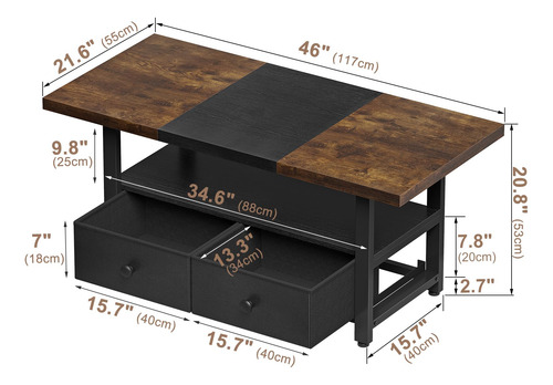 Mesa Auxiliar Rectangular 2 Niveles Estante 2 Cajones 116 Cm