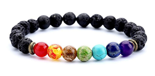 Pulsera De Lava Natural 7 Chakras Alinea Original!!