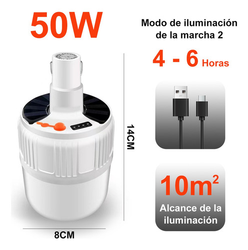Lampara Portatil Para Campamento Energia Solar Y Recargable Blanco