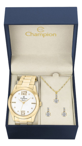 Relógio Champion Feminino Dourado - Kit - Cn26555w Cor do fundo Branco