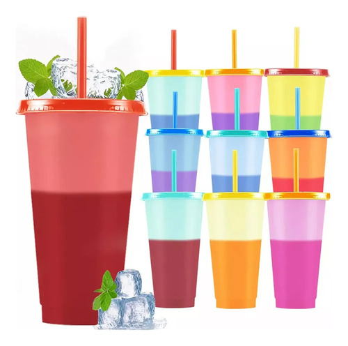 Vasos Magicos Cambian De Color Con Tapa Y Popote 700ml