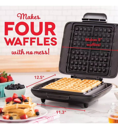 Waflera Dash Grande Cuadrada 4 Waffles 2 Tiras Antiadherente