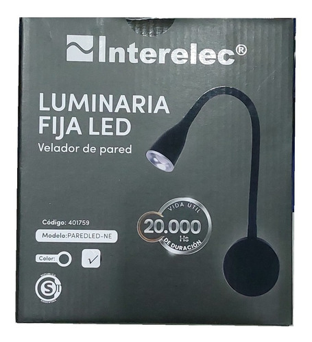Imagen 2 de 4 de Velador De Pared Led Interelec 5w Brazo Flexible