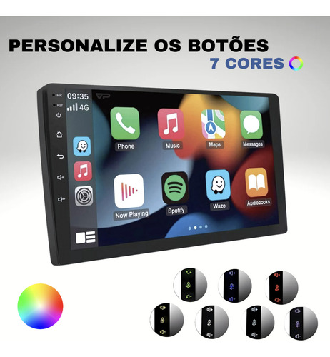 Multimídia H-tech Ht-9000 Mp5 2 Din 9 Pol Usb Sd Aux Bt CarPlay e Android Auto via cabo.