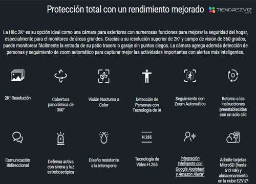 Cámara Seguridad Ezviz H8c 2k+ 4mp Exterior 360º Seguimiento
