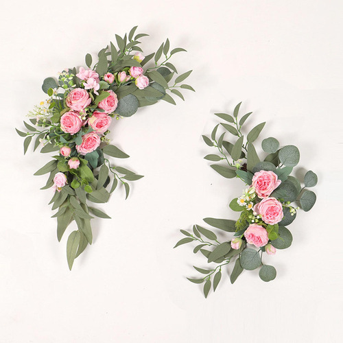 L 2 Piezas De Flores De Arco De Boda Rosa Rosa Rosa