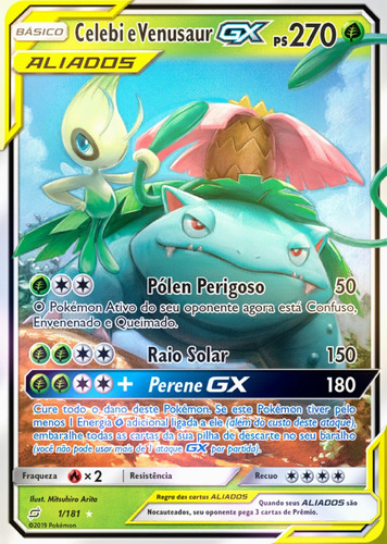 Carta Pokémon Celebi E Venusaur Gx 1/181 União De Aliados Carta Pokémon Celebi E Venusaur Gx 1/181 União De Aliados