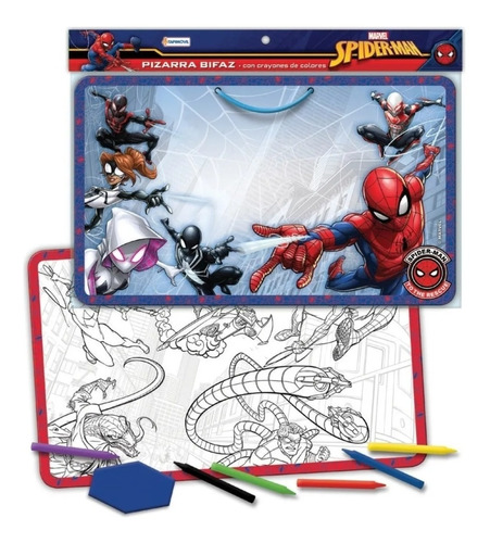 Pizarra Bifaz Para Colgar Con 6 Crayones Spiderman Marvel®