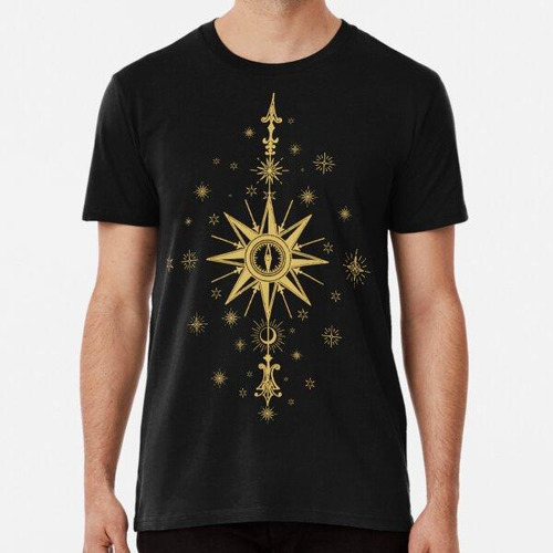 Remera Hermosa Brújula Celestial Dorada Con Estrellas Y Plan