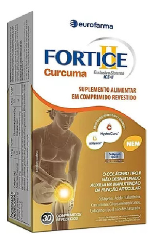 Fortice Curcuma 30 Comprimidos Eurofarma Colágeno + Cúrcuma Sabor Sem Sabor