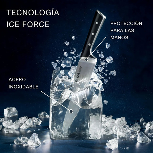 Set 4 Cuchillos Ice Force Tefal Acero Inoxidable Negro