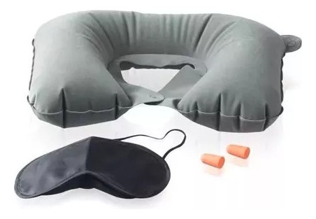 Kit De Almohada De Viaje Inflable + Antifaz + Tapa Oidos