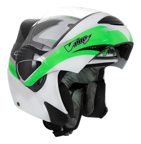Capacete Para Moto Escamoteável Pro Tork V-pro Jet 2 Bran Cor Branco/Verde Tamanho do capacete 60