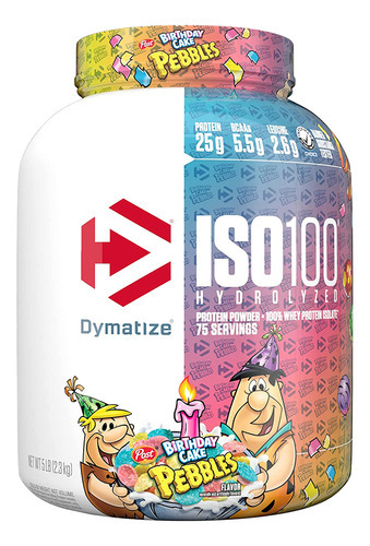 Suero Dymatize Iso 100 de 2,3 kg, 100% aislado e hidrolizado, sabor 5 libras, tarta de cumpleaños, guijarros