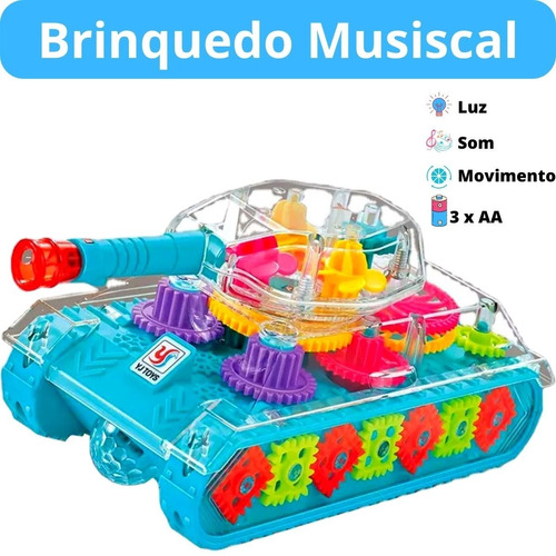Brinquedo Carrinho Tanque Bate Volta Luz Som Engrenagem Led Cor Colorido Personagem Transparente/colorido