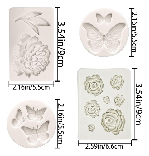 2 Moldes De Silicona De Mariposa Y 2 Moldes De Silicona Rosa