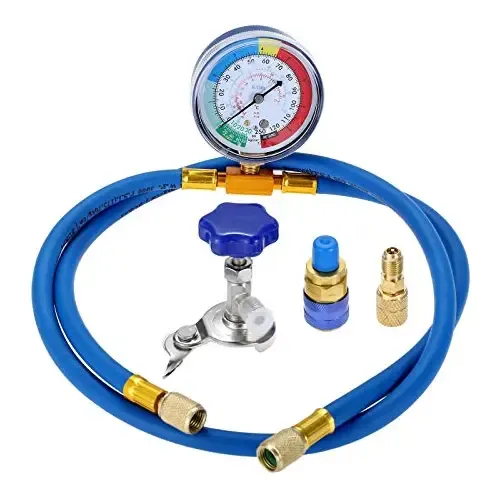 AutoWanderer Tool R1234yf Medidores De CA, 3 Vías 1234yf Juego De Manómetros De CA 1234yf Kit De Recarga De Aire Acondicionado Para Automóvil Con Mangueras De 5 Pies R1234yf Acopladores Rápidos