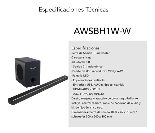 Barra De Sonido Con Bajo Woofer Bluetooth Aiwa Somos Tienda
