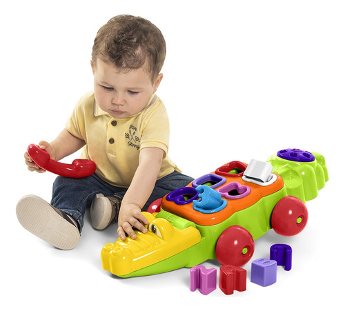 Brinquedo Jacaré Didático Com Blocos Para Bebê Encaixar Cor Colorido
