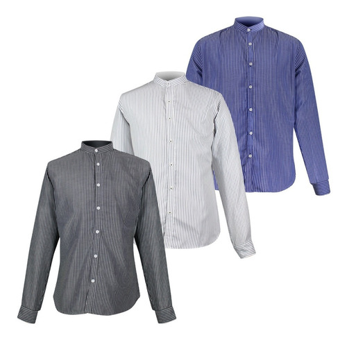 Pack 3 Camisas Manga Larga Hombre Slim Fit  Stretch Oferta