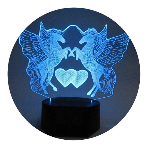 Lámpara 3d Pegasus Formando Un Corazón Base Reloj