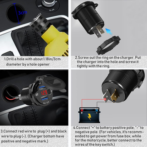 Paquete De 2 Salidas Usb De 12 V, Carga Rápida Dual 3.0, Pue
