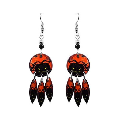 Halloween Themed Graphic Round Long Dangle Earrings - W...