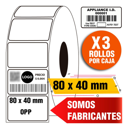 Pack X3 Rollos De Etiquetas 80x40 Mm Opp