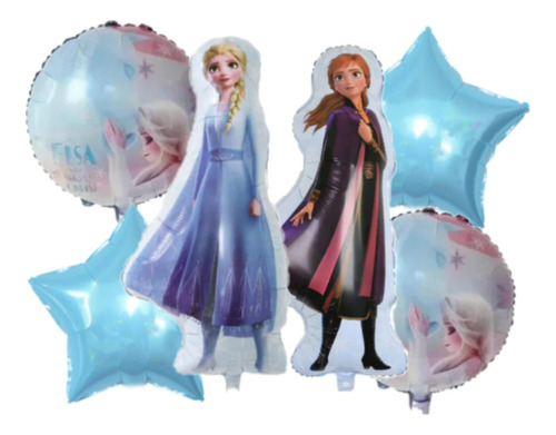 Set Globos Metalizados Frozen 2 + Esfericos+ Estrellas 6pzs 