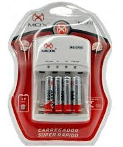 Carregador Mox Com 4 Pilhas Aa Recarregável 2600 Mah Mo-cp51