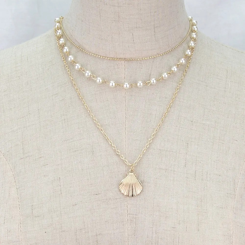 Collar 3 En 1 Playa Conchita Mar Tipo Perla Verano Joyería | Meses sin  intereses
