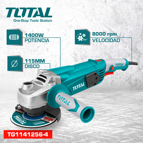 Imagen 2 de 6 de Amoladora Angular Total 1400w Para Discos 115mm 125mm