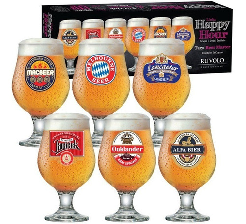 Jogo 6 Taças Beer Master Estampada Cerveja Happy Hour Ruvolo Cor Transparente