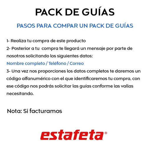 Pack 25 Guías Prepagadas Estafeta 53 Kg Terrestre 2-4 Días