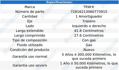 Amortiguador Gas Tras Izquierdo O Derecho Rav4 06 Al 18 Trw