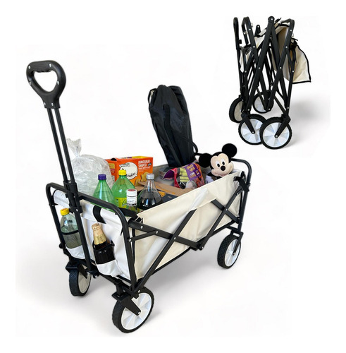 Carrito Plegable Vagón De Carga Multiusos Compras Camping Color Blanco