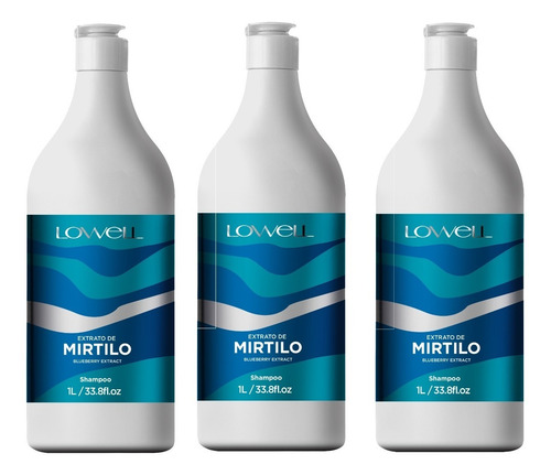Lowell Extrato De Mirtilo Kit 3 Shampoos 1000ml + Brinde!!!