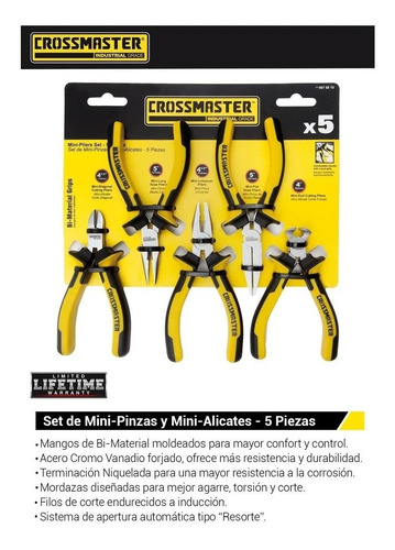 Imagen 2 de 6 de Kit Set Juego De Pinzas Alicates Crossmaster 5 Piezas