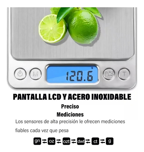 Balanza Gramera Cocina Digital Alta Precisión 3000g Bandeja Plateado 3 Kg
