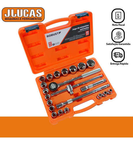 Imagem 2 de 3 de Jogo Soquete Estriado 8 A 32mm 1/2'' Com 22 Pçs Gedore Solid