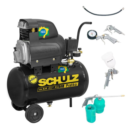 Compressor De Ar Csi8 Schulz 25l C/kit De Pistola De Pintura