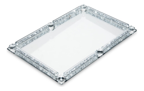 Bandeja Rectangular Decorativa De Cristal Con Espejo Con Dia