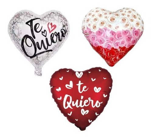 Combo X3 Globos Metalizados Corazón Te Quiero