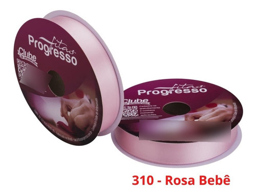 Fita Cetim Nº5 22 Mm Rolo Com 50 Metros Progresso Cor 310 - Rosa Bebê