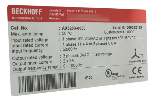 Beckhoff Ax5203-0000 Servoaccionamiento Digital (Usado)