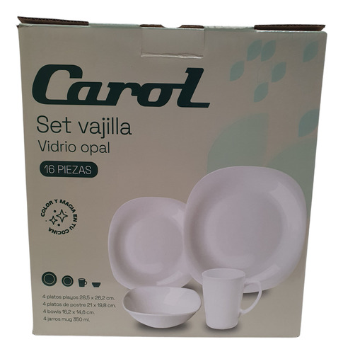 Set De Vajilla 16 Piezas Marca Carol - Vidrio Opal