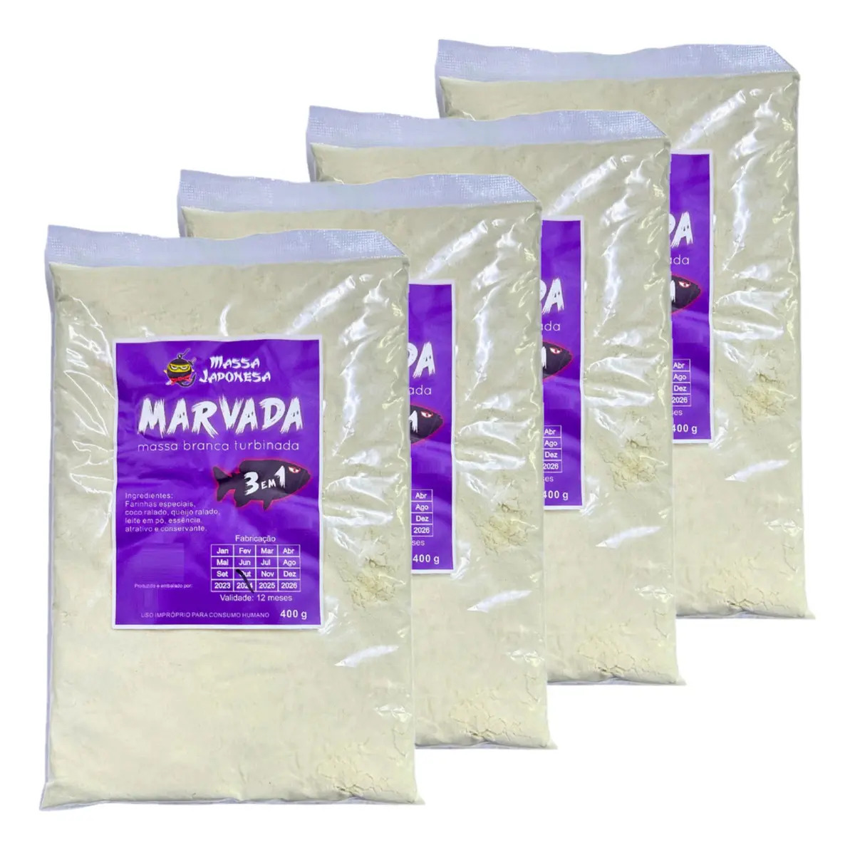 Kit 4 Massas para Pesca Marvada Branca 400g Massa Japonesa
