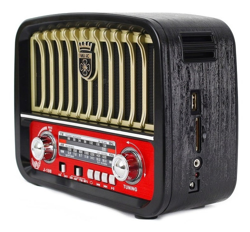 Rádio Retro Vintage Fm Am Usb Sd Bluetooth Bateria J-108t
