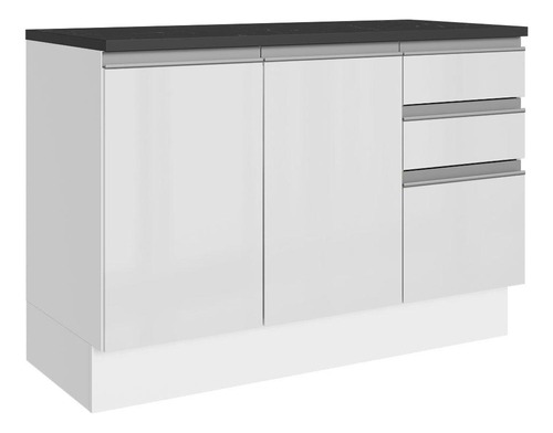 Balcão Pia Cozinha Mdf 120cm 3 Porta 2 Gav Acordes Madesa B Cor Branco