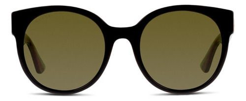 Anteojos De Sol Gucci Gg0035s Adulto, Diseño Redondo Con Marco De Acetato Color Negro, Lente Verde De Policarbonato Clásica, Varilla Roja/verde